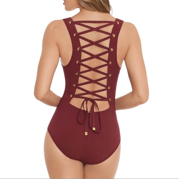 Miraclesuit by Amoressa Lace Up Underwire One Piece Tummy Control‎ Swimsuit 14 - Picture 2 of 16